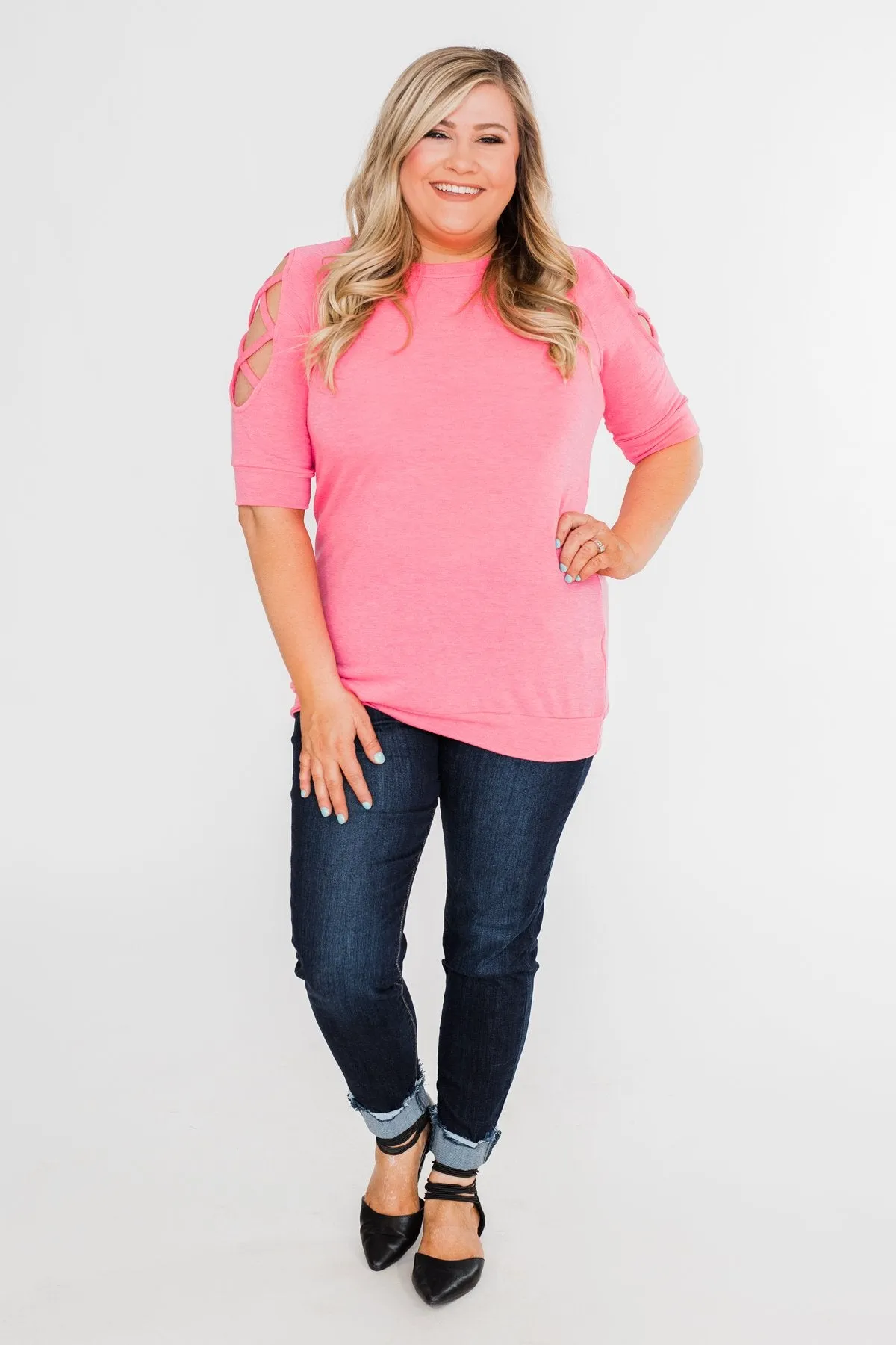 Once Upon A Time Criss Cross Sleeve Top- Ultra Pink