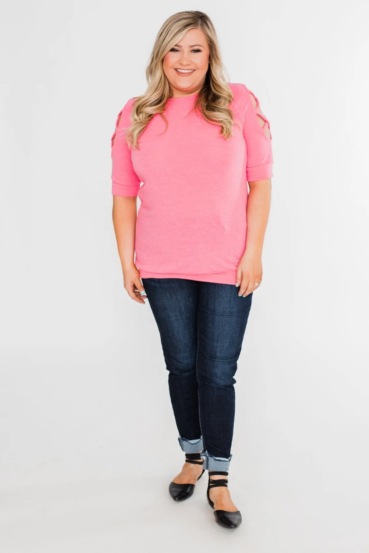 Once Upon A Time Criss Cross Sleeve Top- Ultra Pink