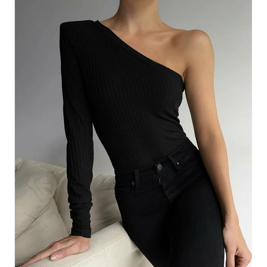 One Shoulder Ribbed Shirt