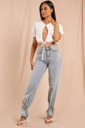 Open Cut Front White Crop Top