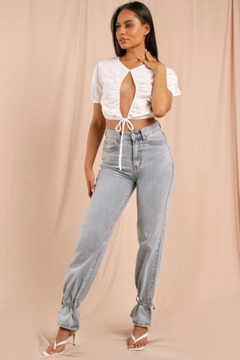 Open Cut Front White Crop Top