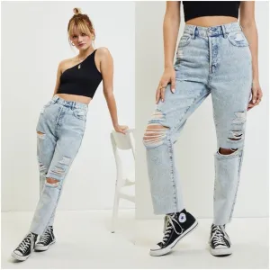 PACSUN High Rise Straight Ripped Jeans