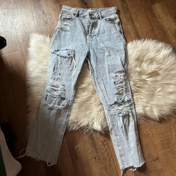 PACSUN High Rise Straight Ripped Jeans