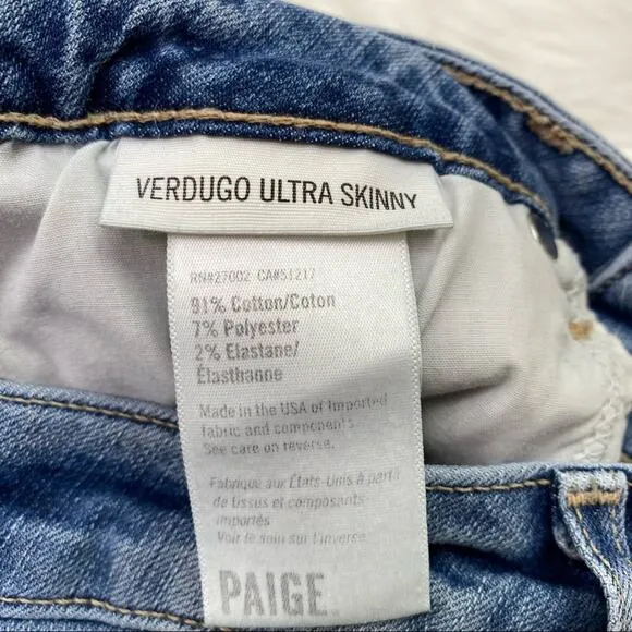 Paige Denim Women's Verdugo Ultra Skinny Jeans Blue Size 29 Distressed