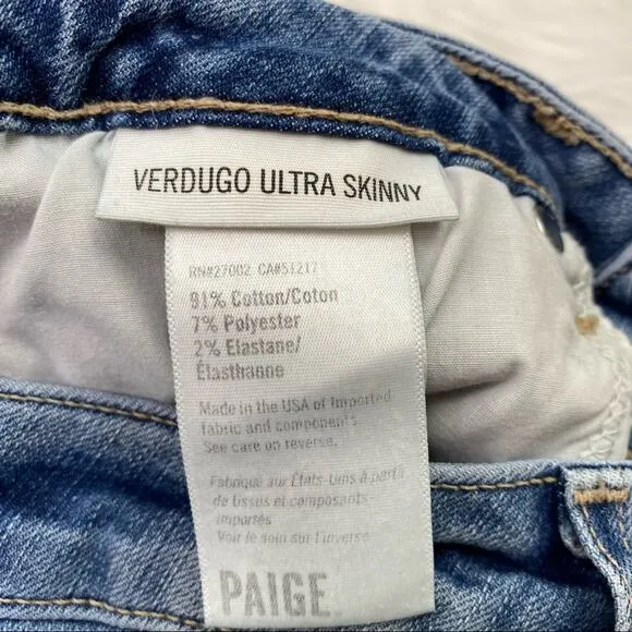 Paige Denim Women's Verdugo Ultra Skinny Jeans Blue Size 29 Distressed