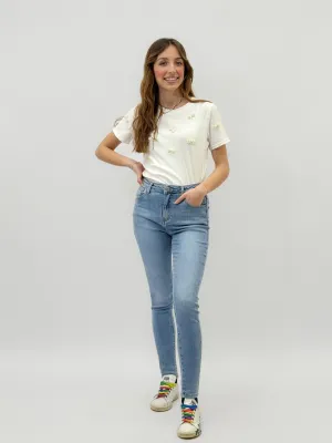 Pantaloni jeans super skinny vita alta