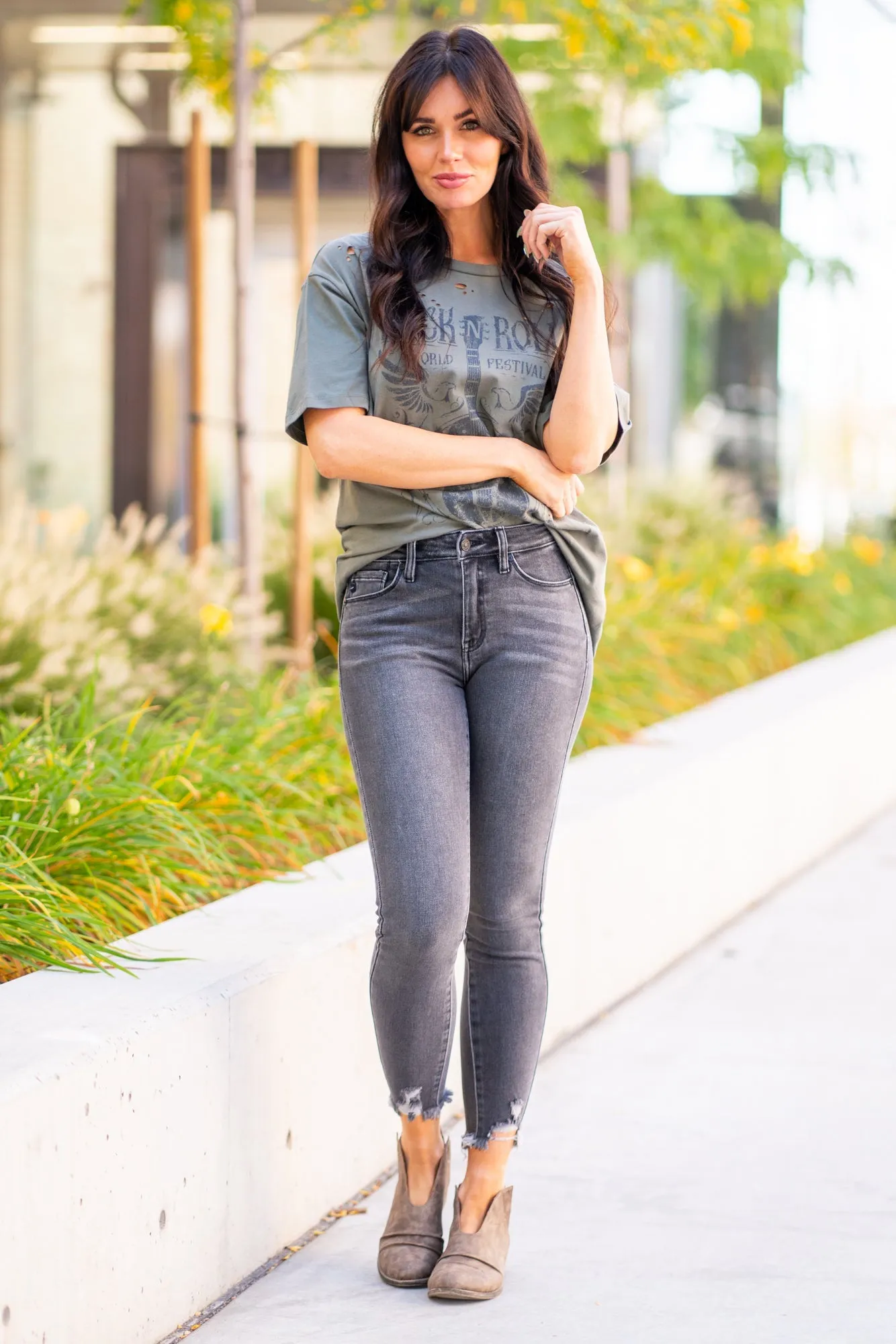 Park Ridge High Rise Grey Ankle Skinny