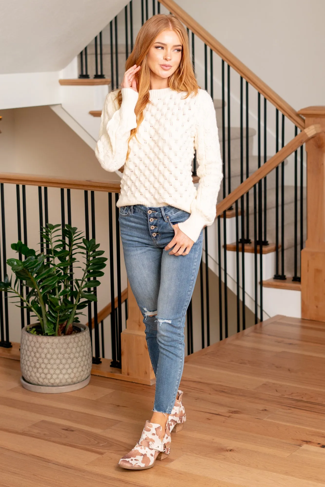 Penelope Mid Rise Button Fly Ankle Skinny