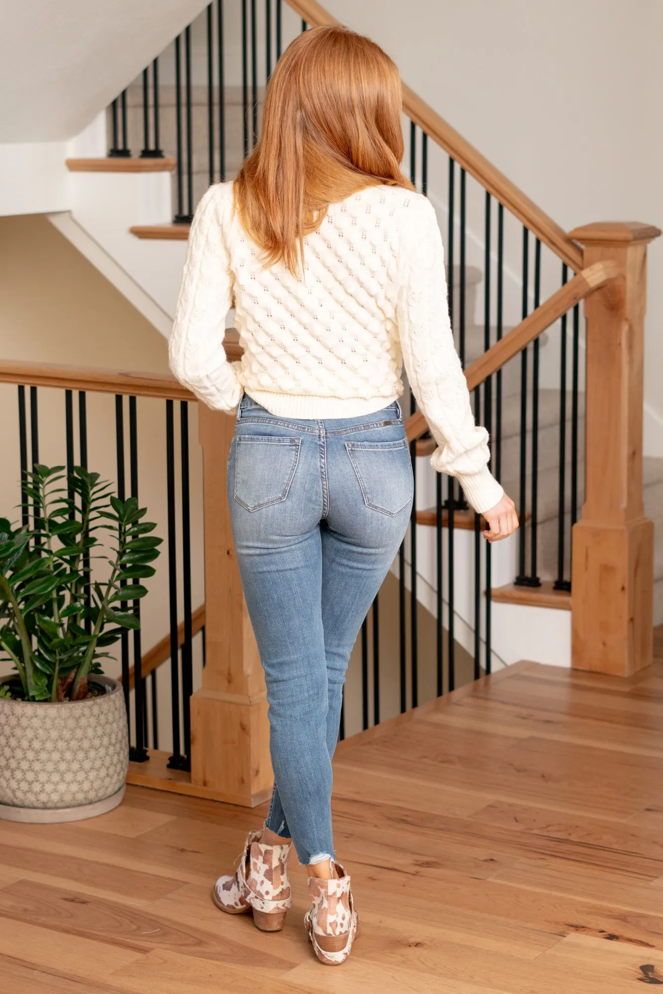 Penelope Mid Rise Button Fly Ankle Skinny