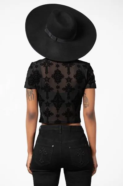 Petra Mesh Crop Top - Black -