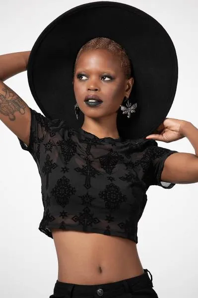 Petra Mesh Crop Top - Black -