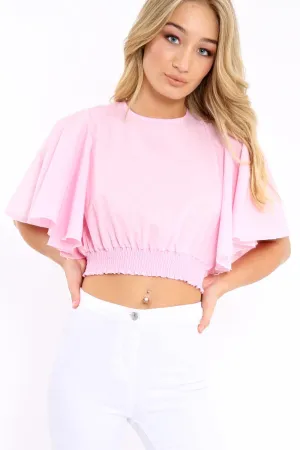 Pink Frill Sleeve Crop Top - Siobhan