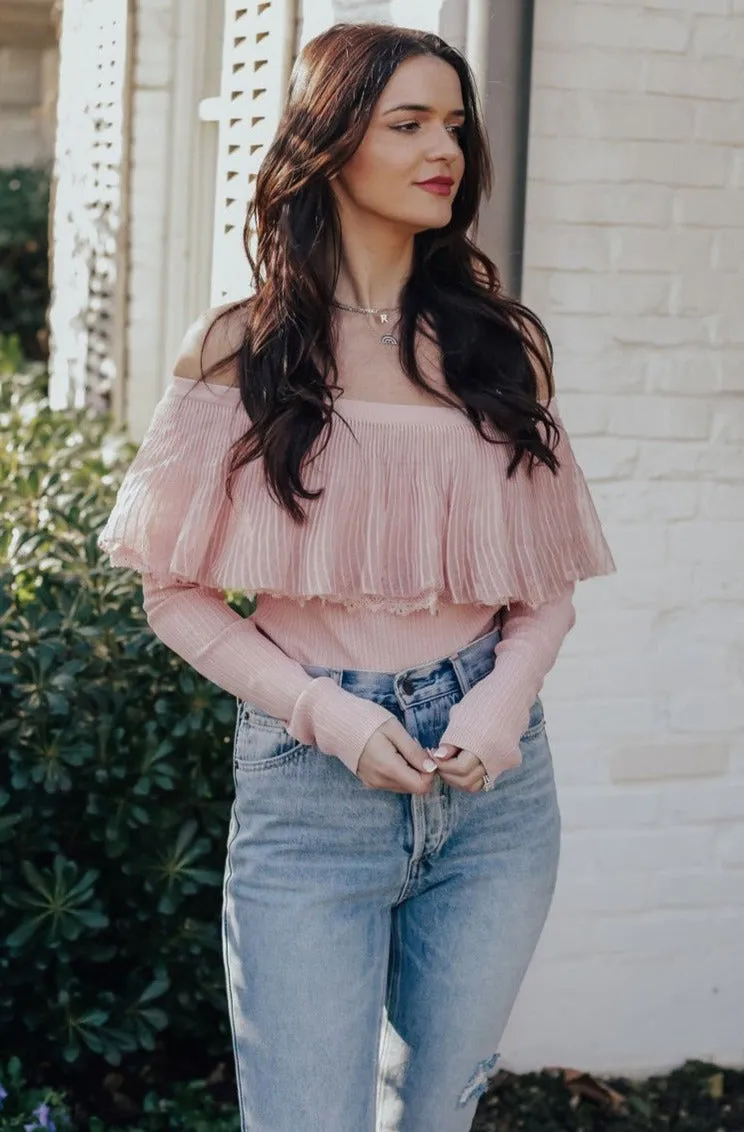 Pink Love Lace Ruffle Off the Shoulder