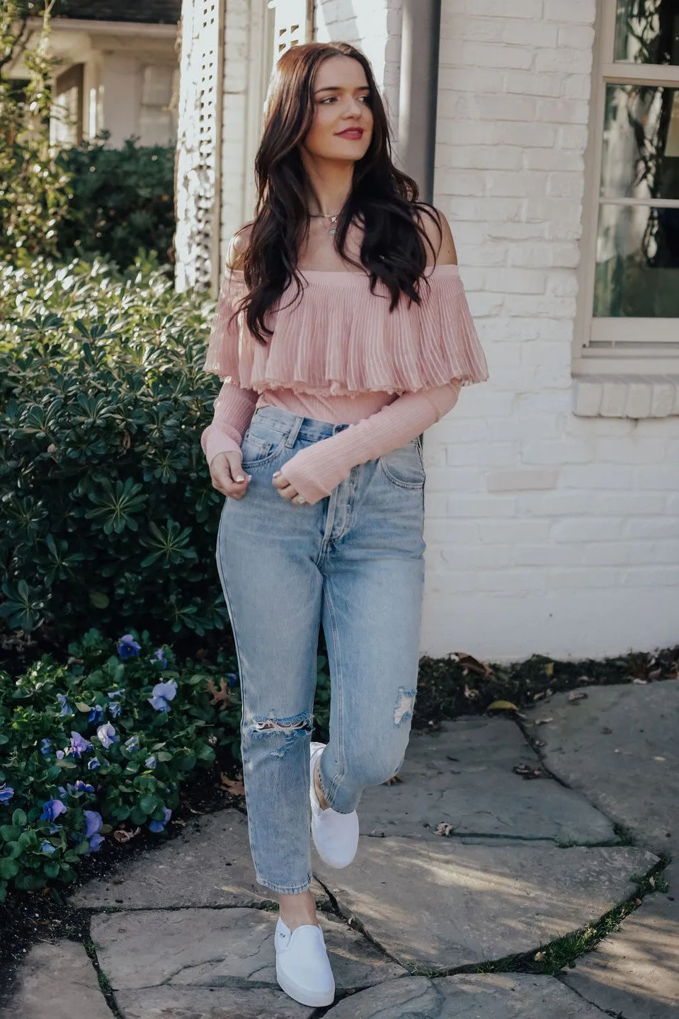 Pink Love Lace Ruffle Off the Shoulder