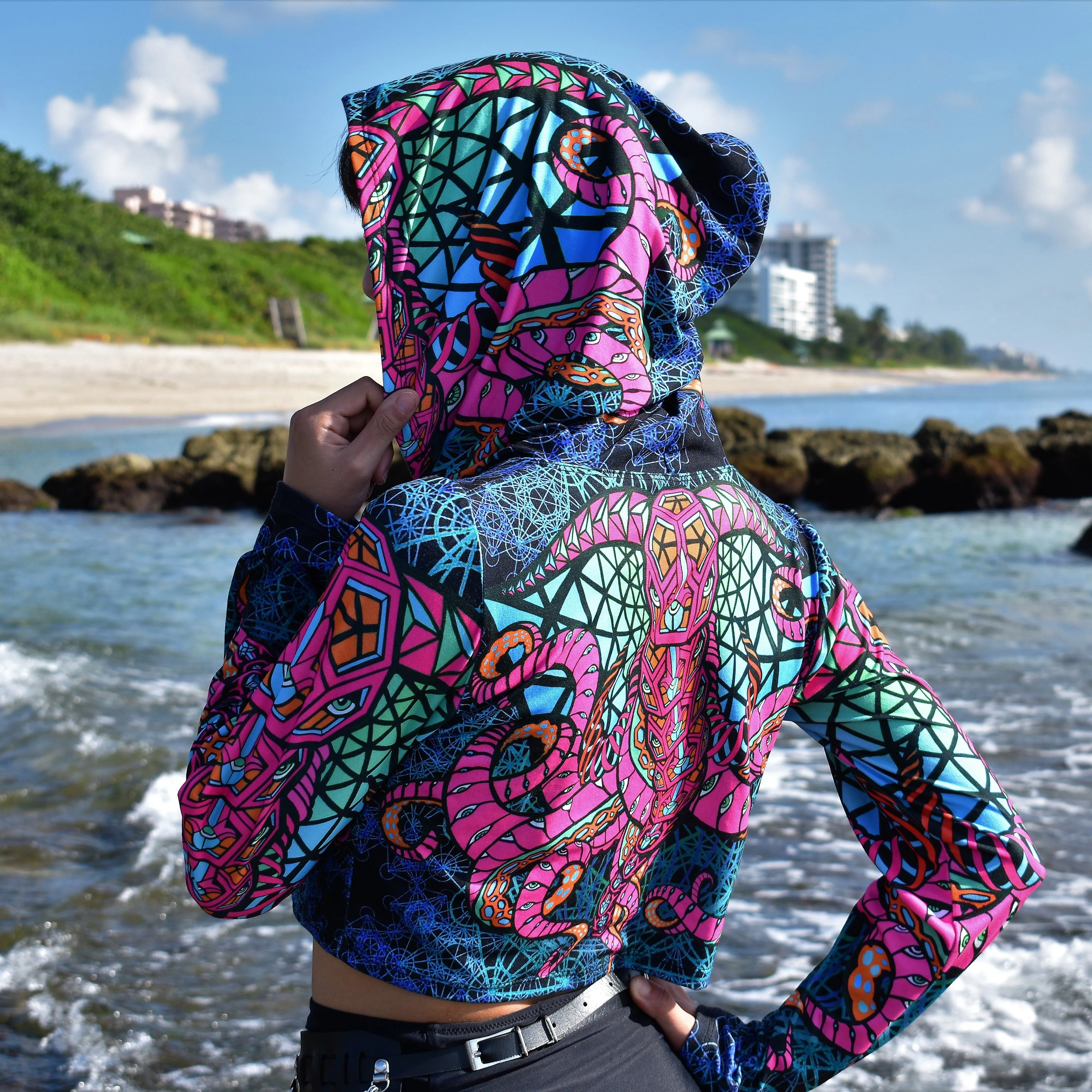 Pink OctoPhant Crop Hoodie