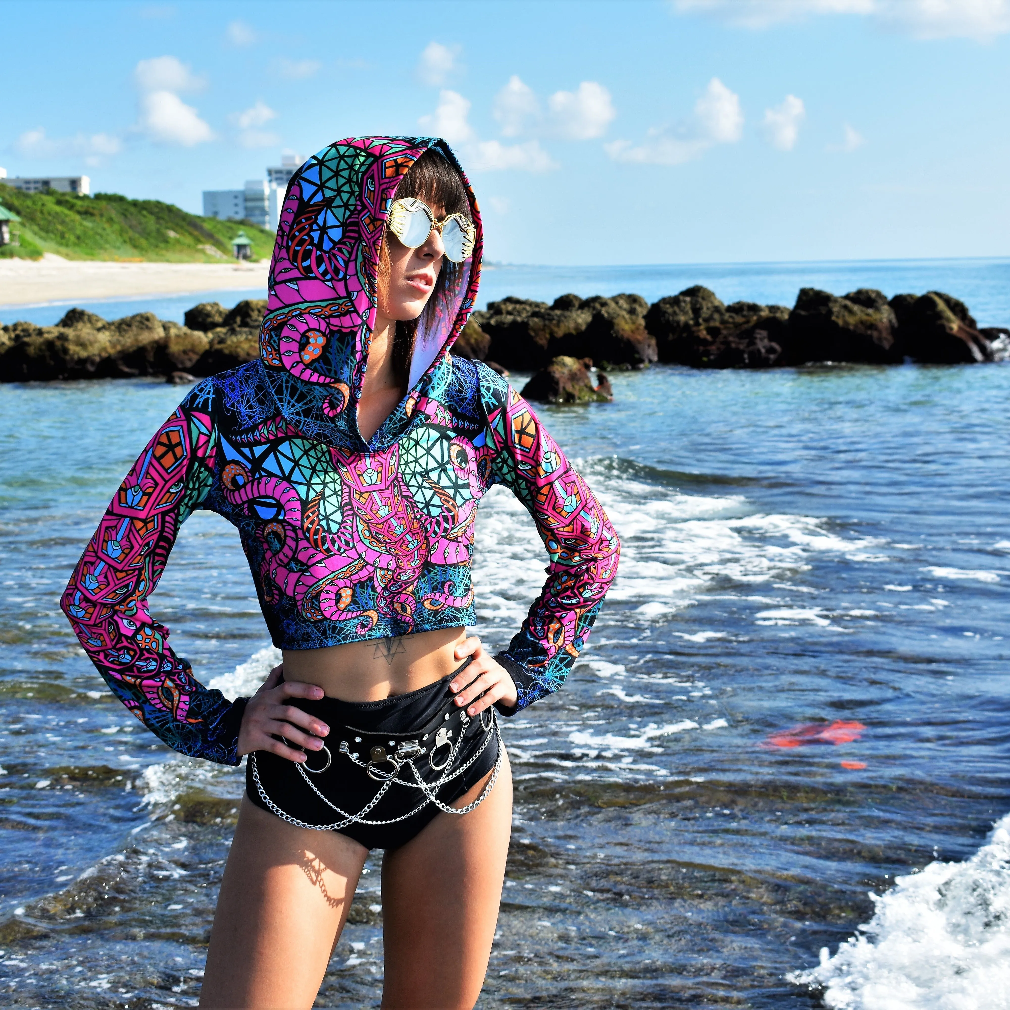 Pink OctoPhant Crop Hoodie