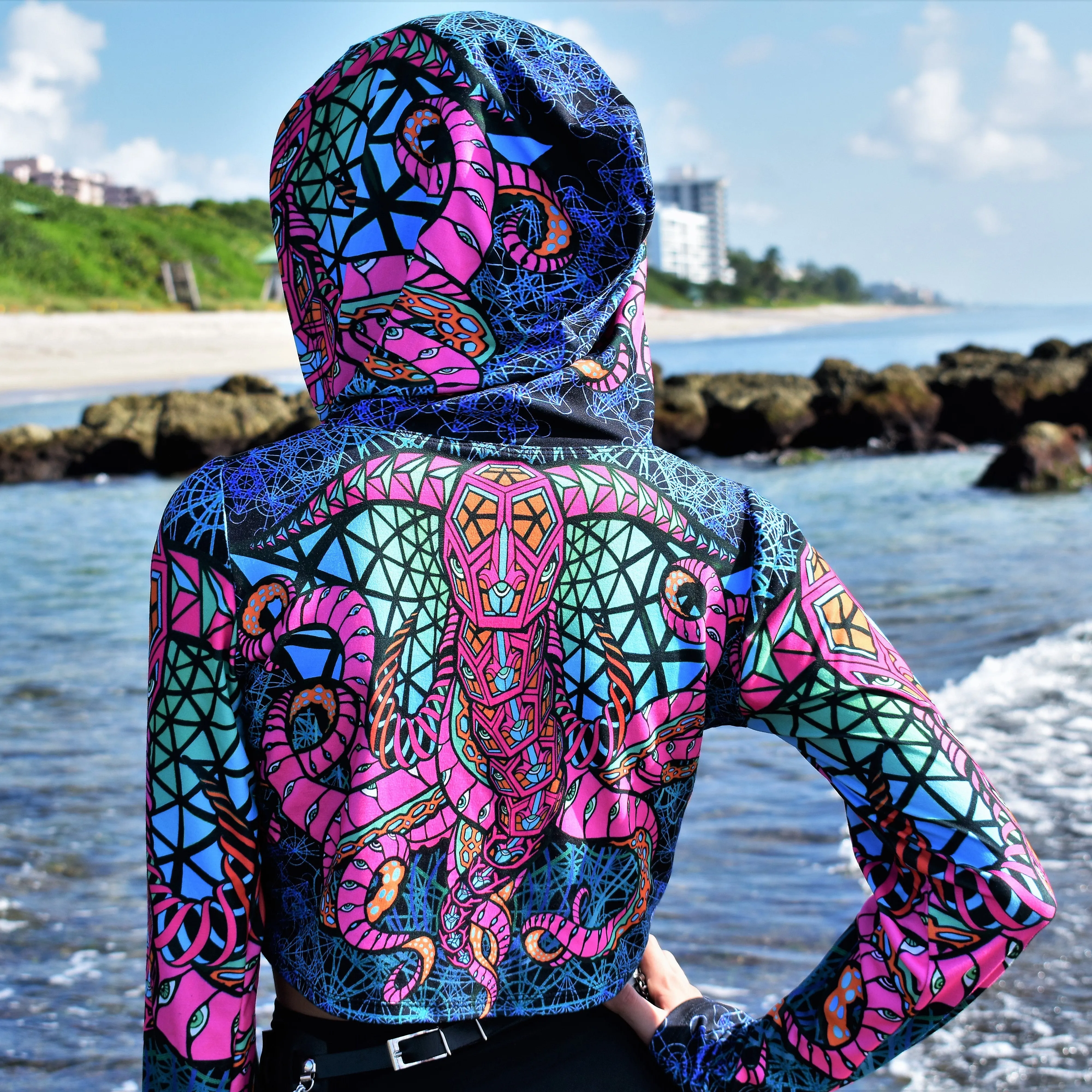 Pink OctoPhant Crop Hoodie
