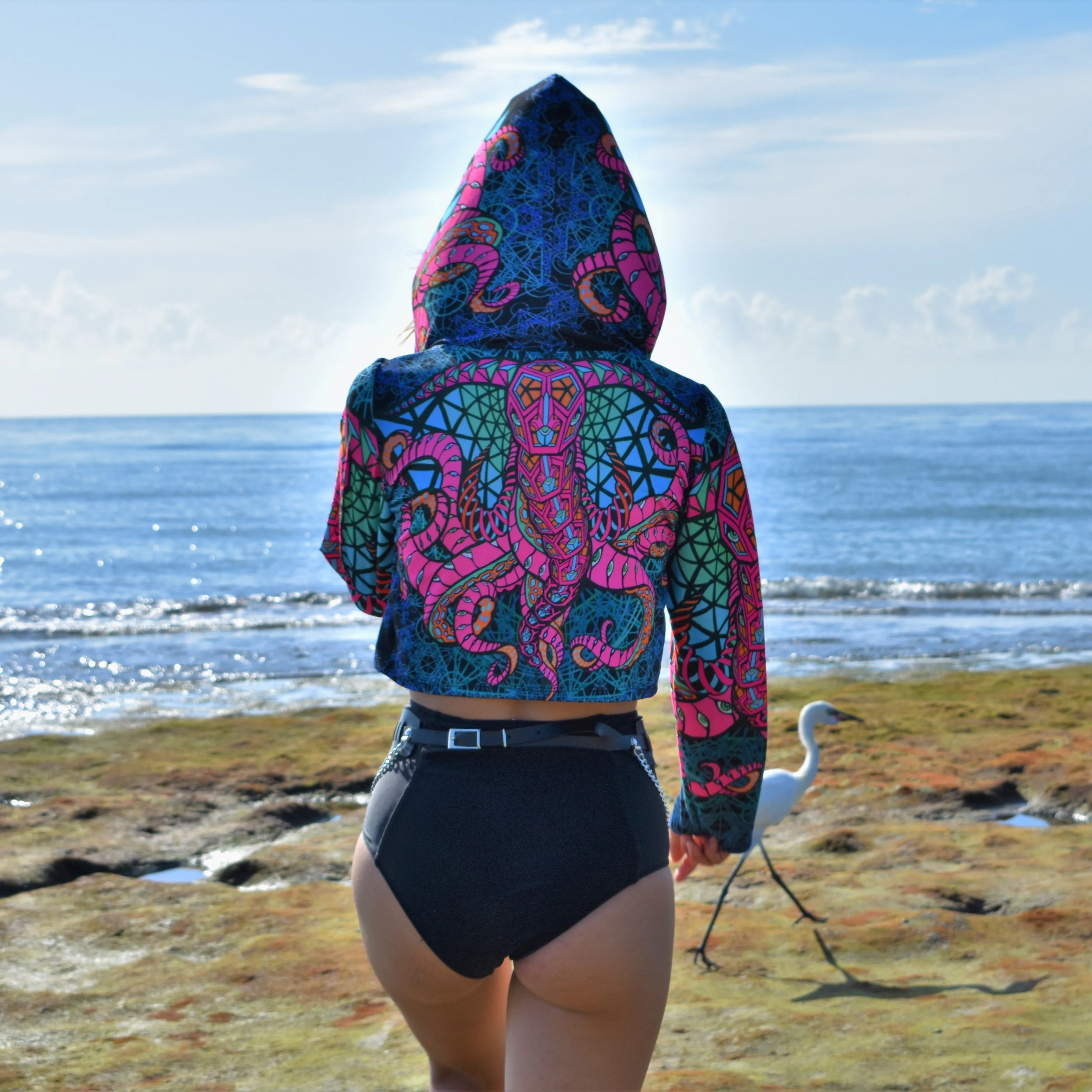 Pink OctoPhant Crop Hoodie