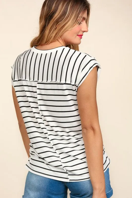 PLUS DROP SHOULDER STRIPE WITH SIDE SHIRRED DETAIL