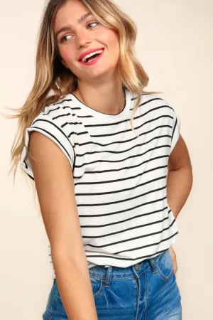 PLUS DROP SHOULDER STRIPE WITH SIDE SHIRRED DETAIL