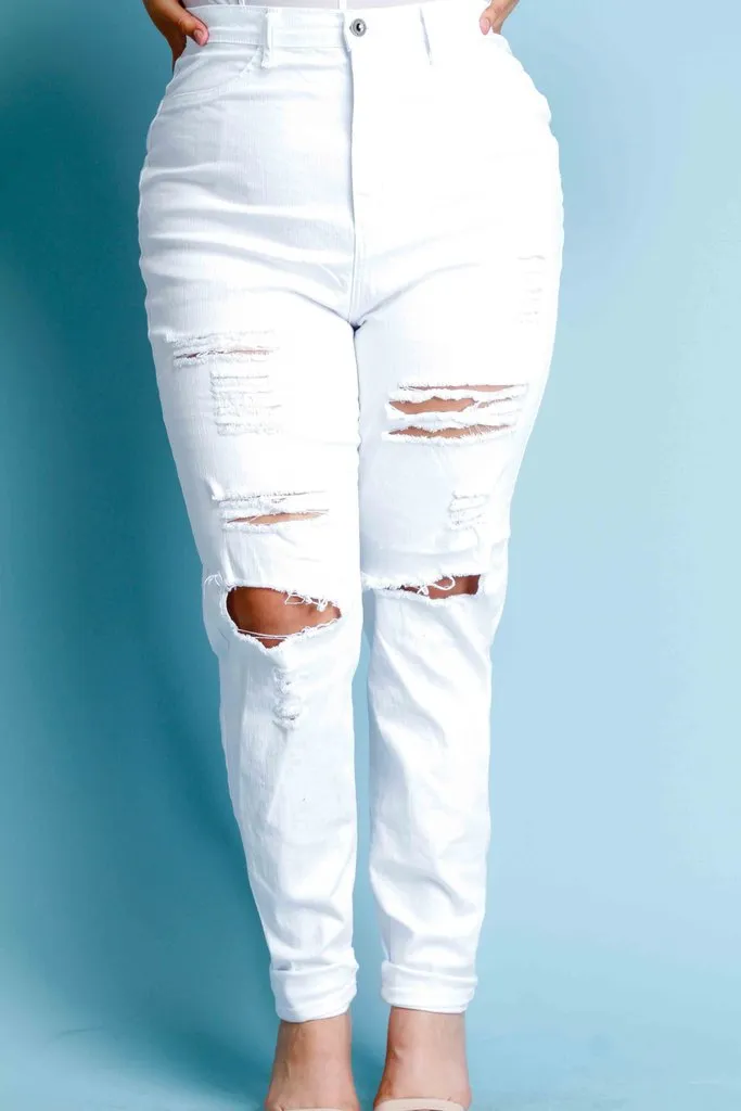 Plus Size High Waist Ripped Jeans