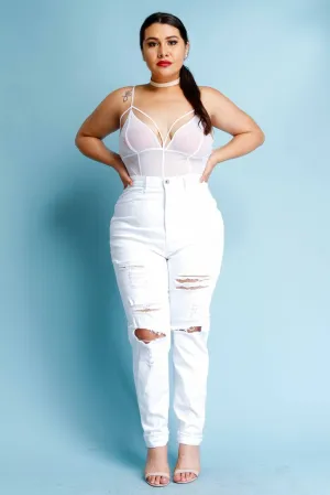 Plus Size High Waist Ripped Jeans