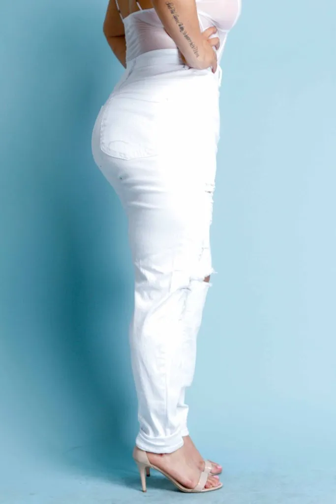 Plus Size High Waist Ripped Jeans