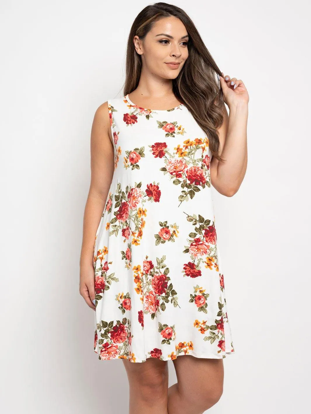 PLUS SIZE SLEEVELESS FLORAL MINI DRESS