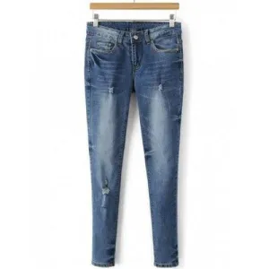 Pocket Design Skinny Ripped Jeans - Denim Blue M
