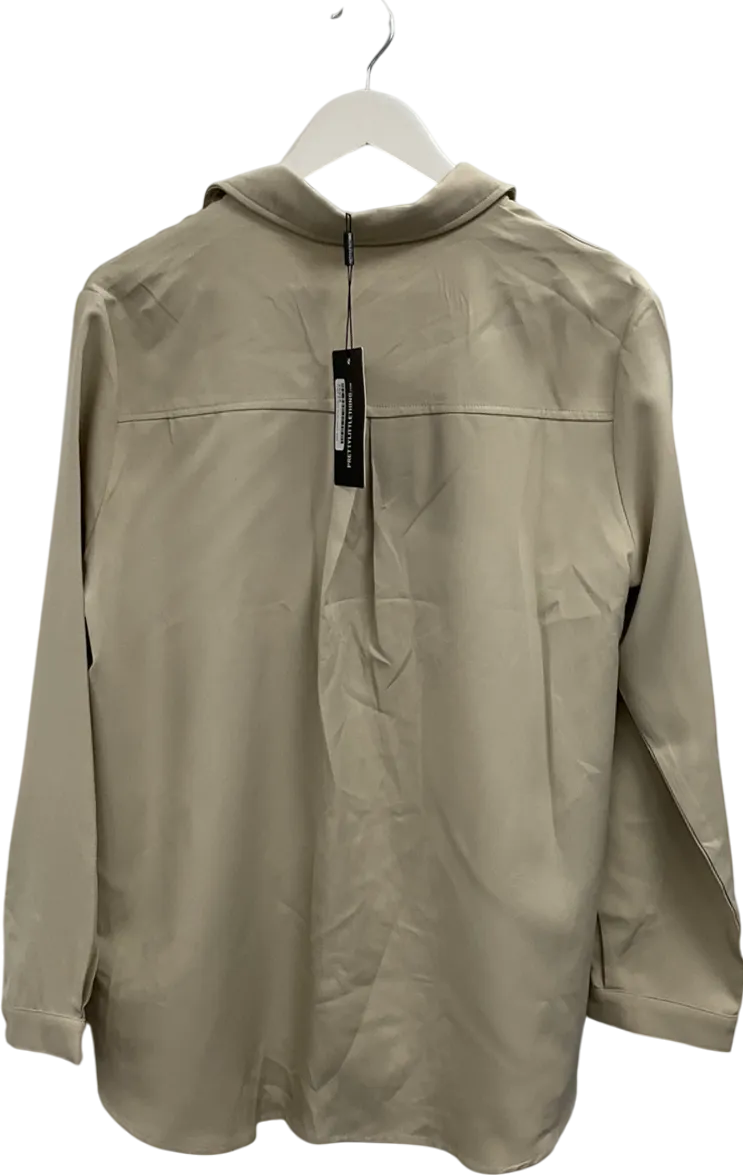 PrettyLittleThing Beige Long Sleeve Oversized Shirt In Stone UK 12