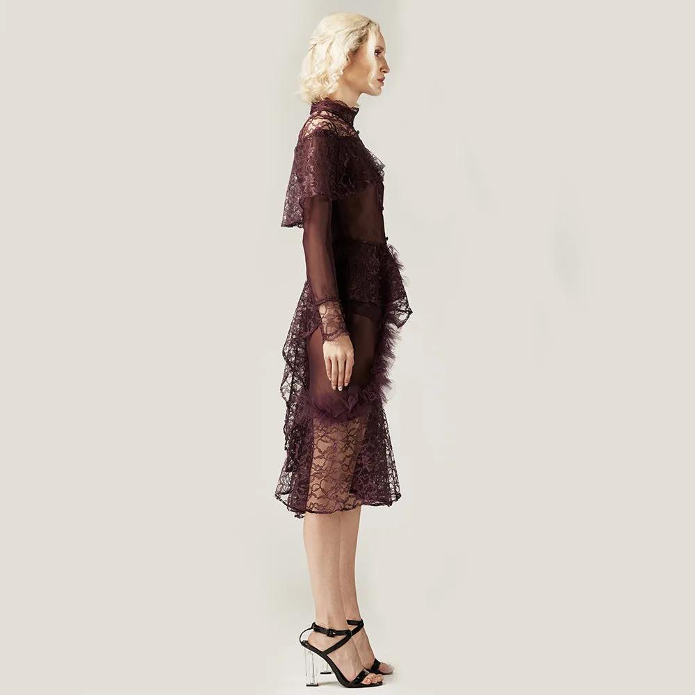 Purple Chiffon and Lace Dress