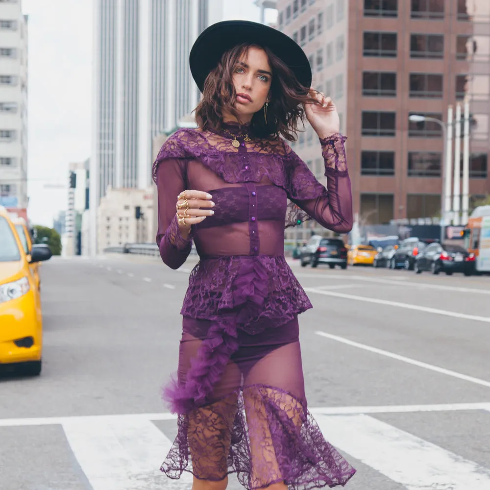 Purple Chiffon and Lace Dress