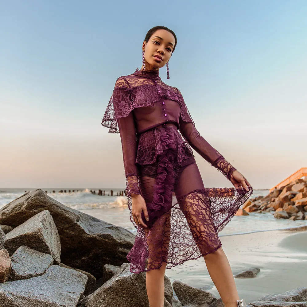 Purple Chiffon and Lace Dress