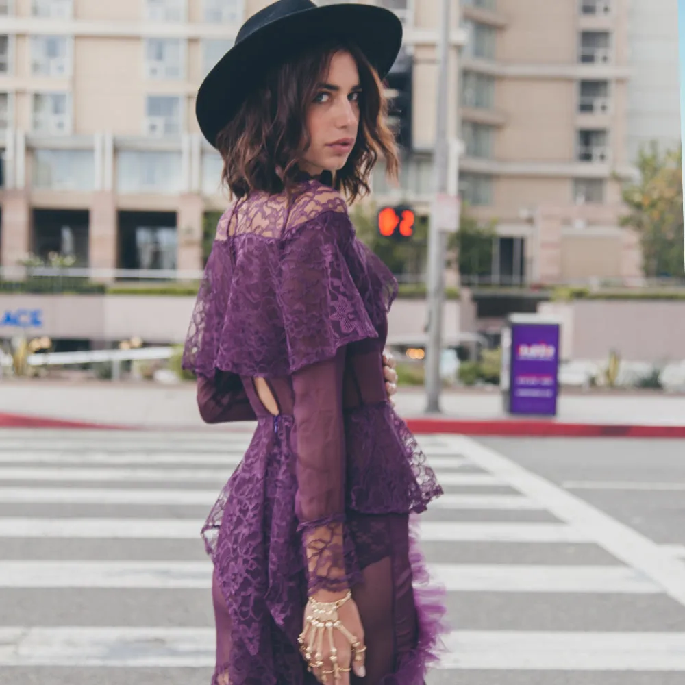 Purple Chiffon and Lace Dress