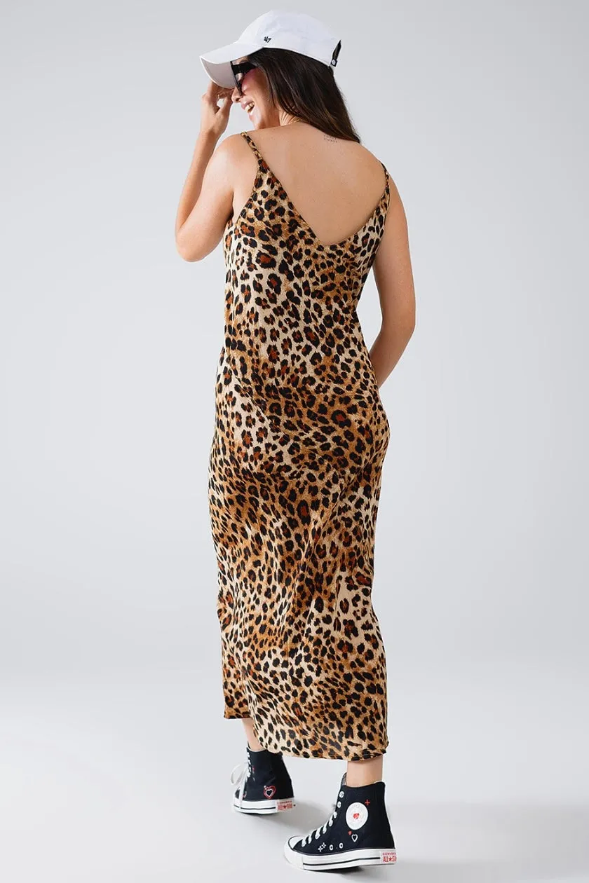 Q2 Leopard Print Midi Slip Dress