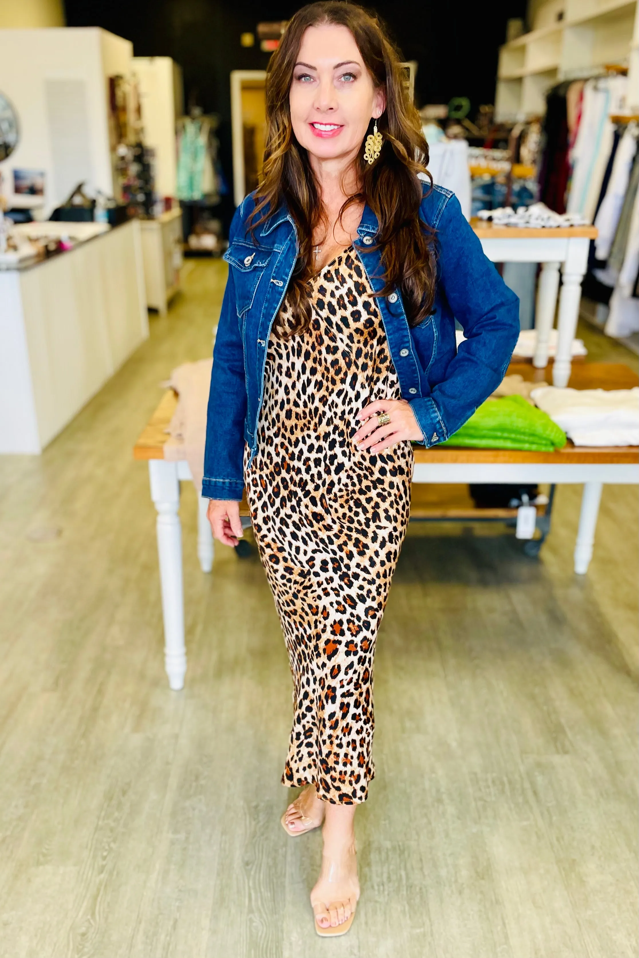 Q2 Leopard Print Midi Slip Dress