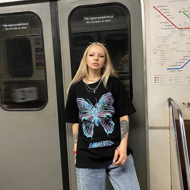"BLUE BUTTERFLY PRINT" T-SHIRT UB2403