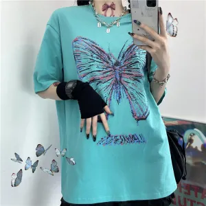 "BLUE BUTTERFLY PRINT" T-SHIRT UB2403