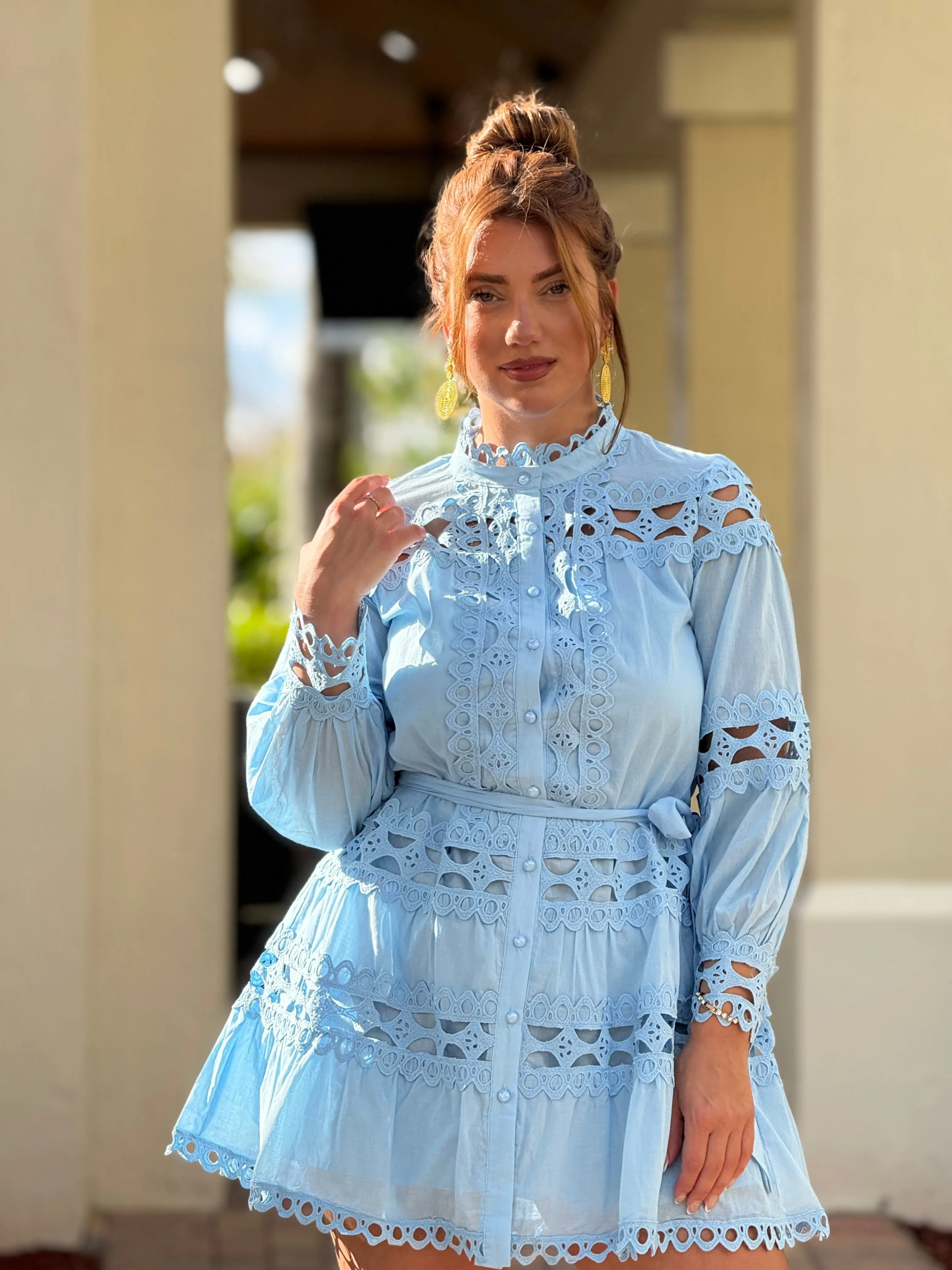 "Mika" Long Sleeve Lace Mini Dress