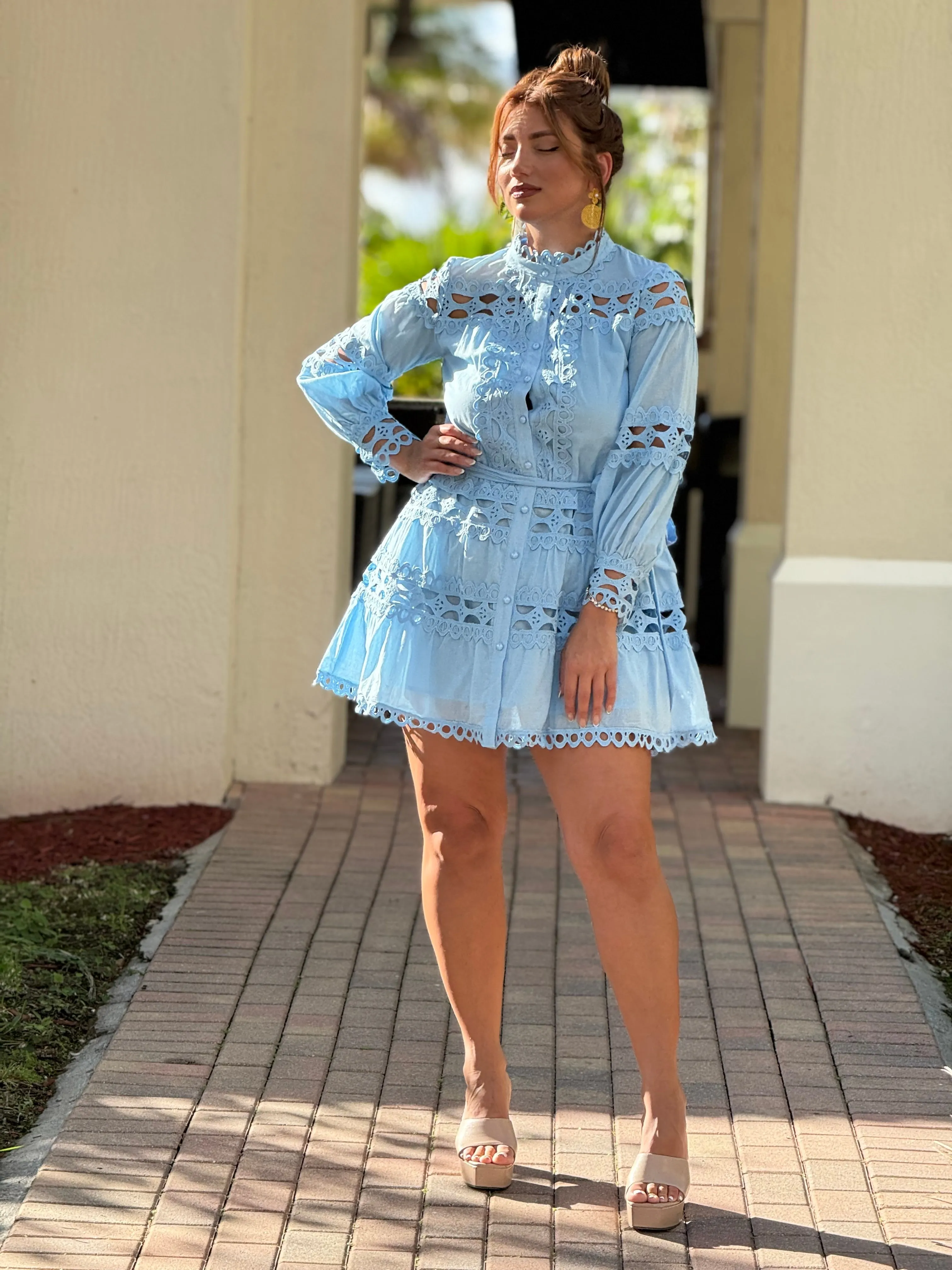 "Mika" Long Sleeve Lace Mini Dress