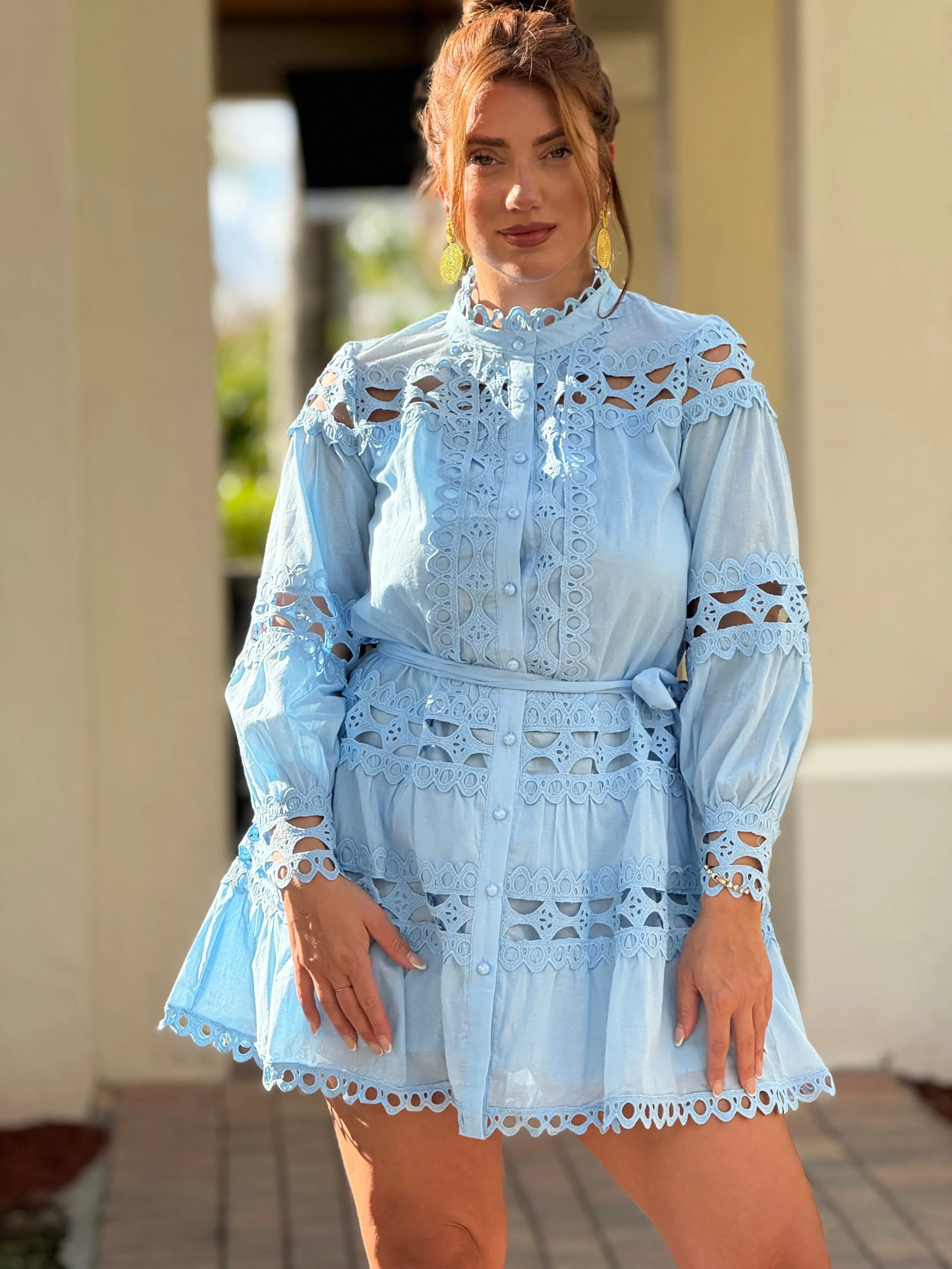 "Mika" Long Sleeve Lace Mini Dress