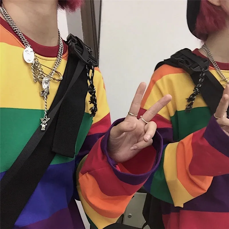 "RAINBOW STRIPE LONG SLEEVE" T-SHIRT D070102