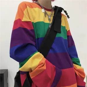 "RAINBOW STRIPE LONG SLEEVE" T-SHIRT D070102