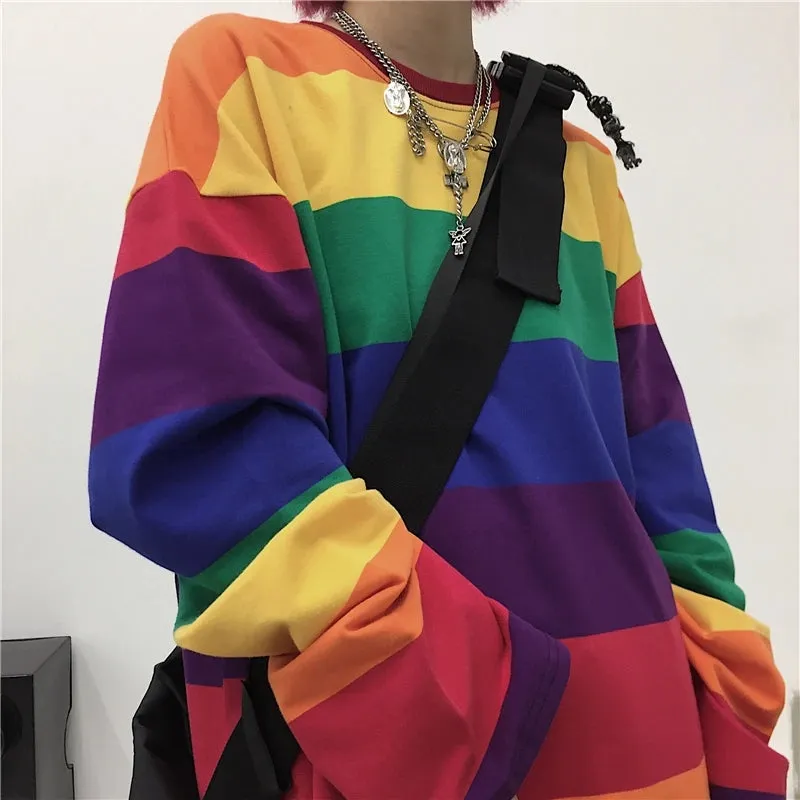 "RAINBOW STRIPE LONG SLEEVE" T-SHIRT D070102