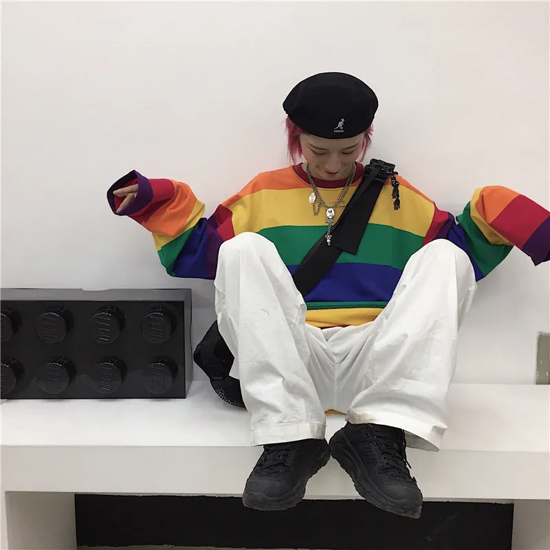 "RAINBOW STRIPE LONG SLEEVE" T-SHIRT D070102