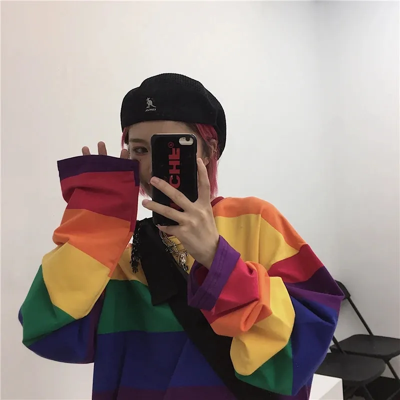 "RAINBOW STRIPE LONG SLEEVE" T-SHIRT D070102