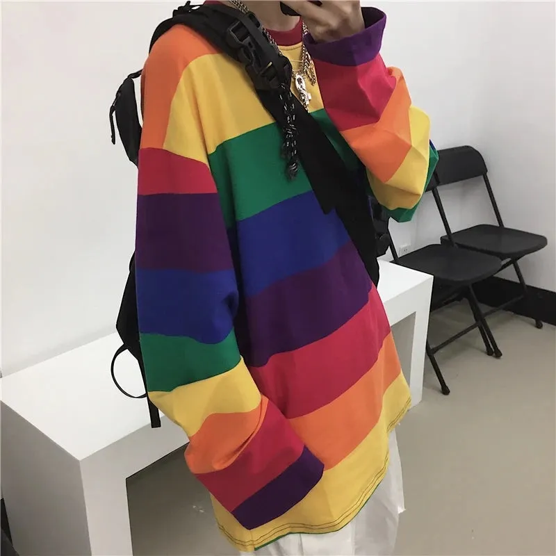 "RAINBOW STRIPE LONG SLEEVE" T-SHIRT D070102