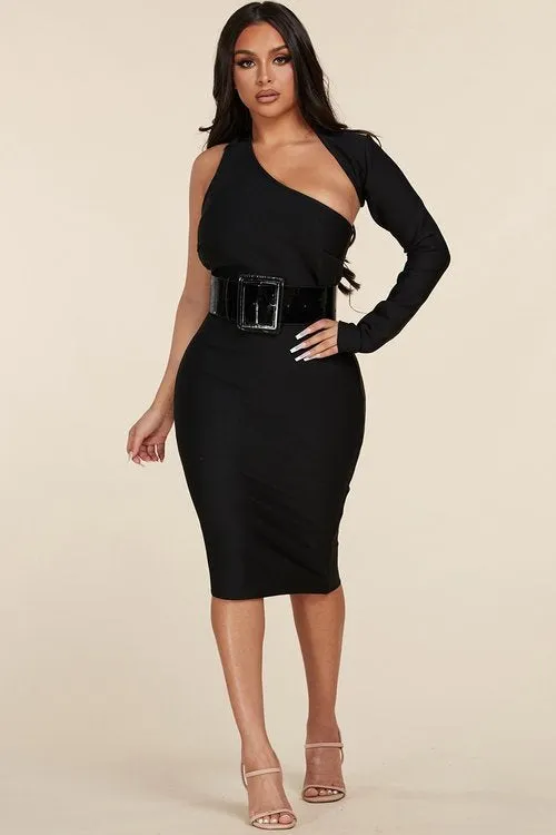 "TERESA" BLACK ONE SHOULDER MINI / MIDI DRESS