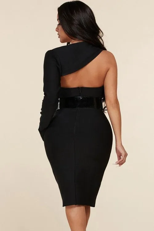 "TERESA" BLACK ONE SHOULDER MINI / MIDI DRESS