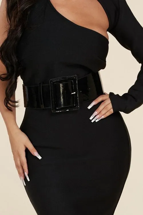 "TERESA" BLACK ONE SHOULDER MINI / MIDI DRESS
